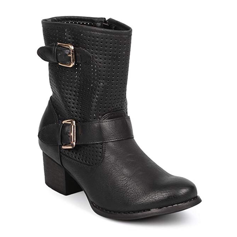 Liliana Black Buckle Boots Booties